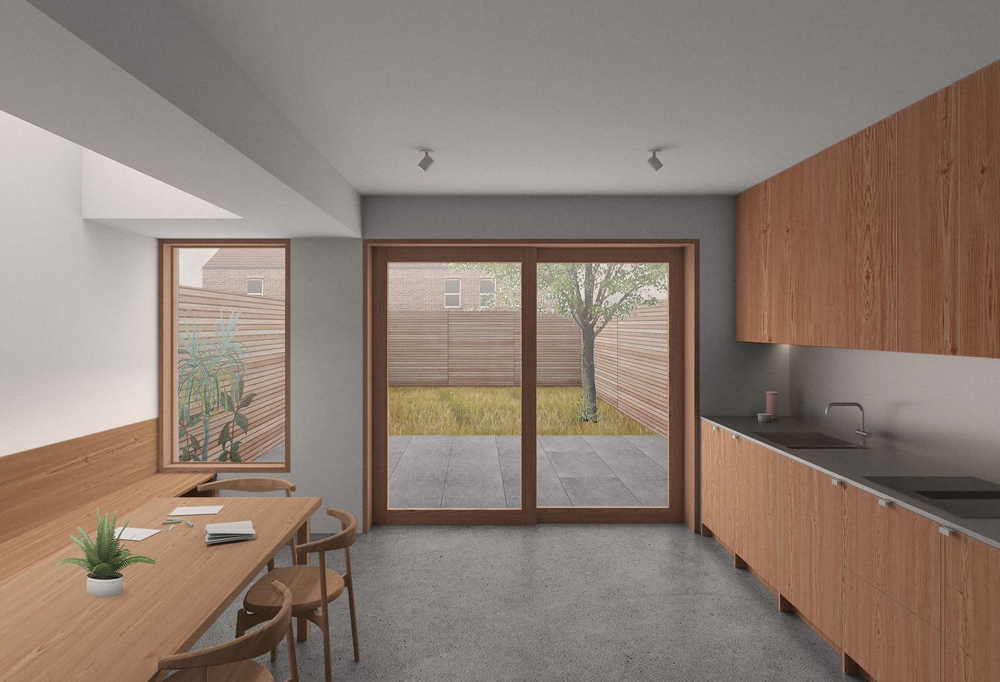 Interior view of the proposed kitchen and dining extension for From Works' rear extension proposal Bristol.