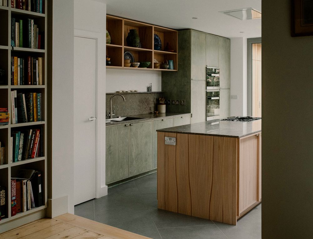 Moss green stained plywood and steamed beech kitchen in Sheffield by From Works and Ma-kon.