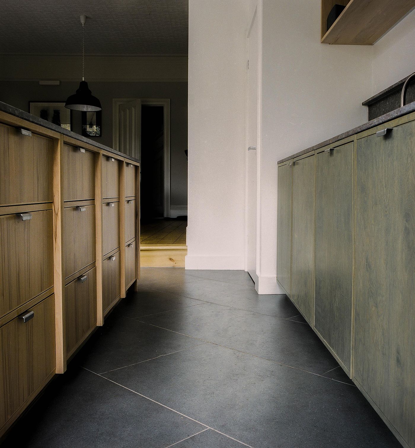 Moss green stained plywood and steamed beech kitchen by From Works and Ma-kon.